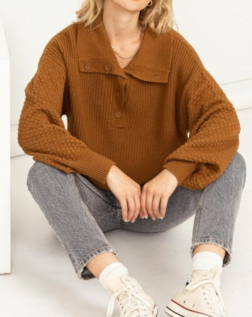 Instant Winner Wide Collar Button Front Sweater