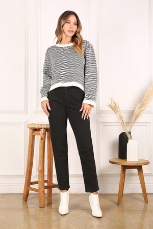 Over Easy Herringbone Crew Neck Sweater