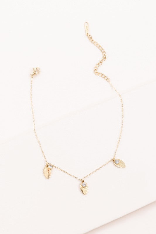 Leaf and Rhinestone Chain Anklet