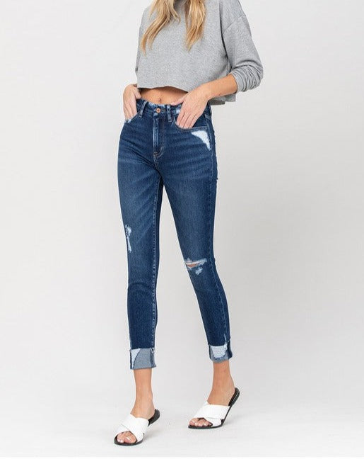 High Rise Distressed Clean Cut Crop Skinny