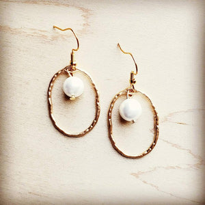 Gold Hoop Earrings with Freshwater Pearl Dangle