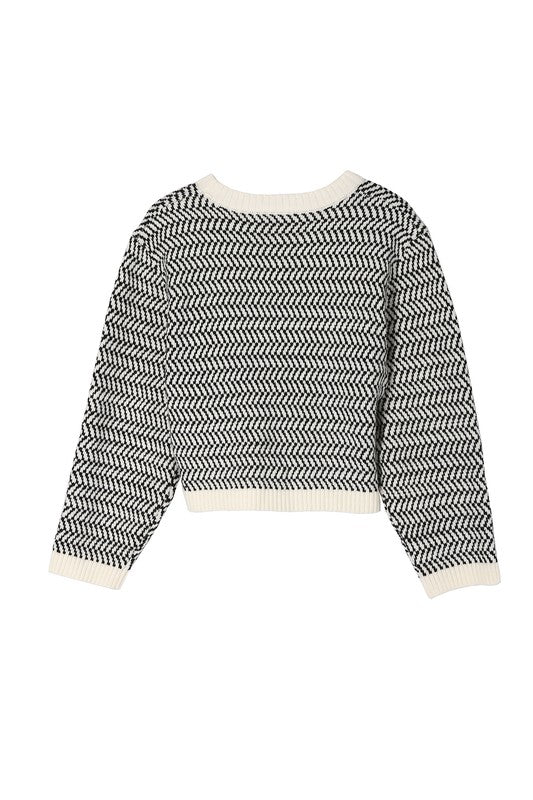 Over Easy Herringbone Crew Neck Sweater