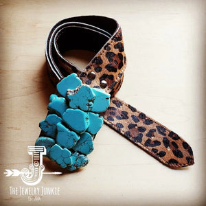 Hair Leopard Leather Belt w/ Turquoise Belt Buckle