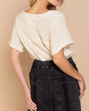 Today Half Sleeve V-neck Waffle Knit Top