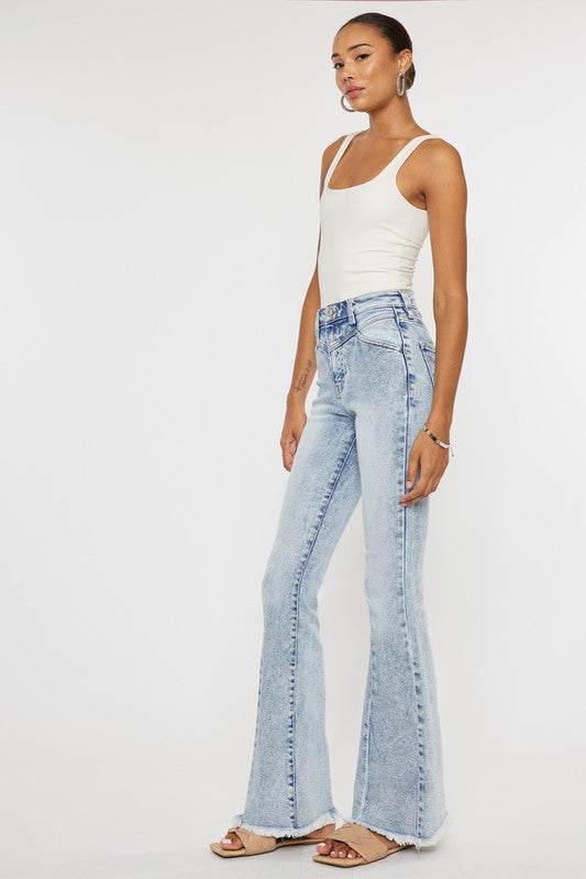 High Rise Acid Wash Flare Jeans