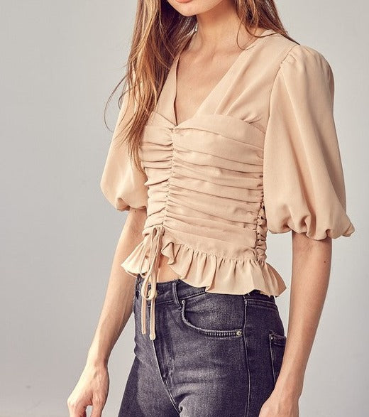 Puff Sleeve Cinched Top