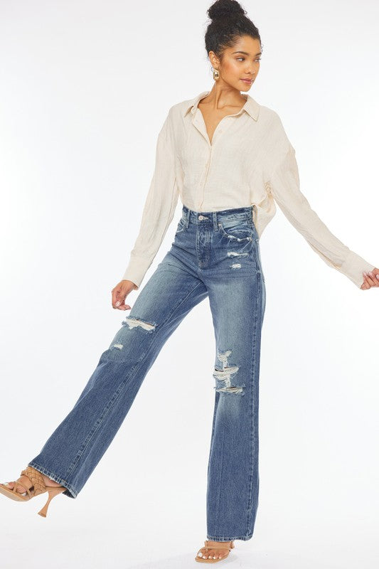 Ultra High Rise Distressed 90s Flare