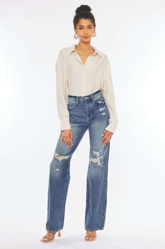 Ultra High Rise Distressed 90s Flare