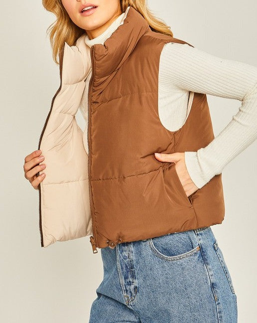 Stop Playin' Woven Solid Reversible Vest