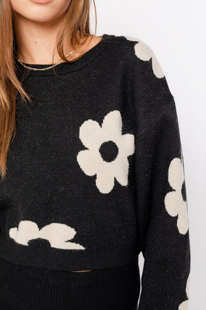 Janelle Long Sleeve Crop Sweater with Daisy Pattern