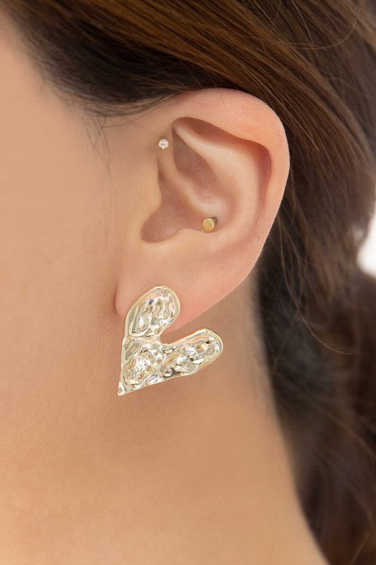 Hammered Heart Post Earrings