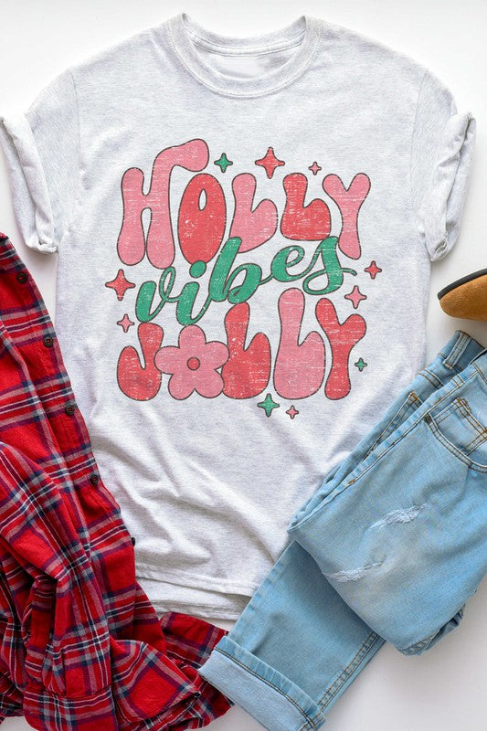 Retro Holly Jolly Vibes Graphic Tee