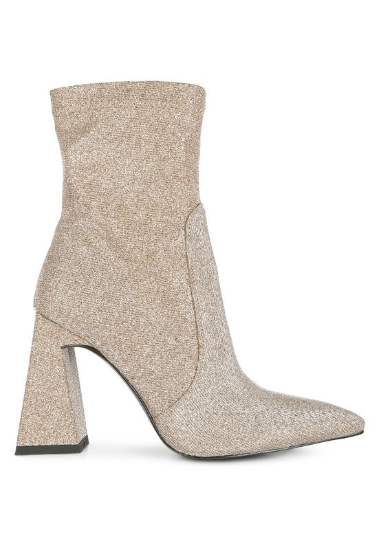 Hustlers Shimmer Block Heeled Ankle Boots