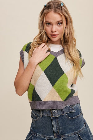 Good Times Argyle Cropped Sweater Vest