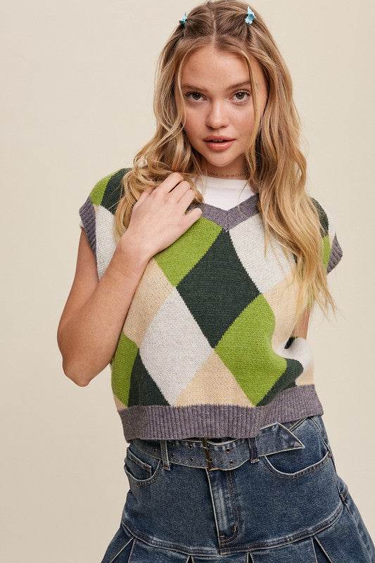 Good Times Argyle Cropped Sweater Vest