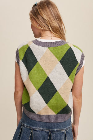 Good Times Argyle Cropped Sweater Vest