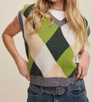 Good Times Argyle Cropped Sweater Vest