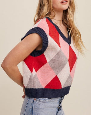 Good Times Argyle Cropped Sweater Vest