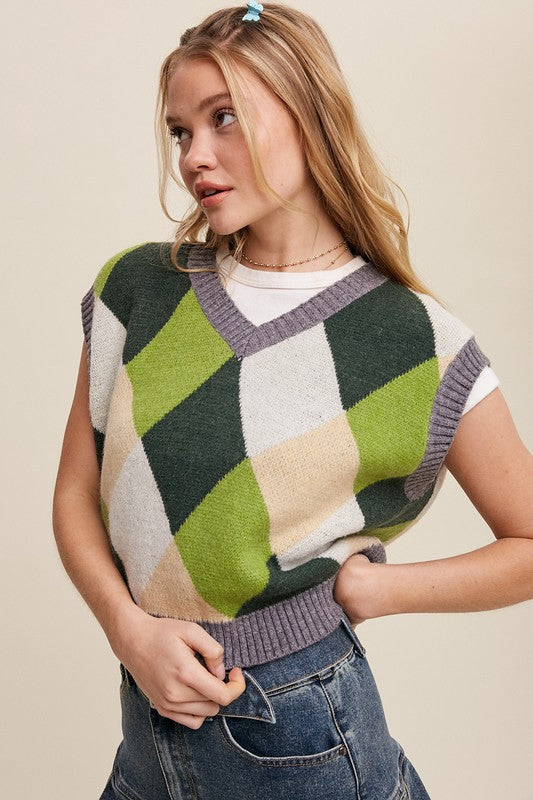 Good Times Argyle Cropped Sweater Vest