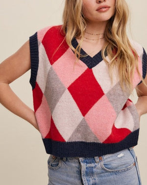 Good Times Argyle Cropped Sweater Vest