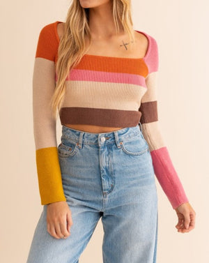 With Me Long Sleeve Color Block Stripe Knit Top