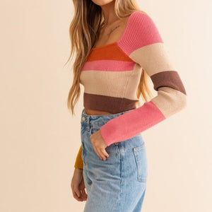 With Me Long Sleeve Color Block Stripe Knit Top