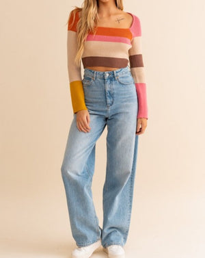 With Me Long Sleeve Color Block Stripe Knit Top