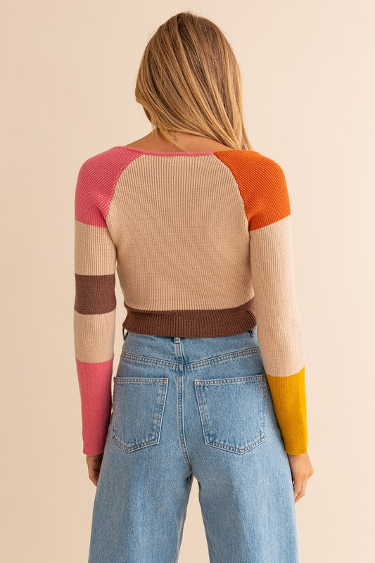 With Me Long Sleeve Color Block Stripe Knit Top