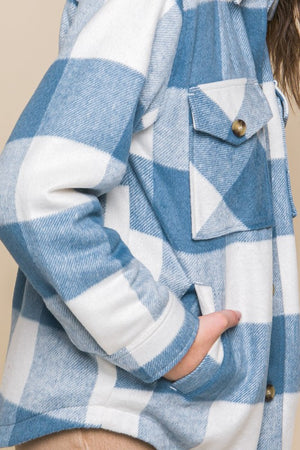 Love Letter Plaid Button Down Jacket with Front Pocket Detail