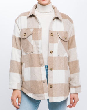 Love Letter Plaid Button Down Jacket with Front Pocket Detail