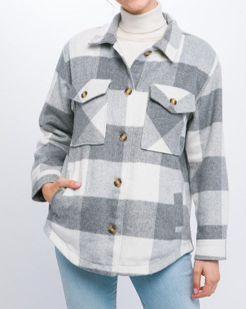 Love Letter Plaid Button Down Jacket with Front Pocket Detail