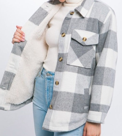 Love Letter Plaid Button Down Jacket with Front Pocket Detail