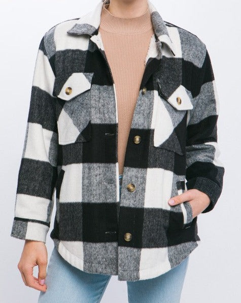 Love Letter Plaid Button Down Jacket with Front Pocket Detail