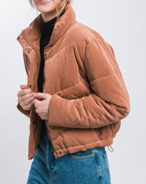 Its About Time Corduroy Puffer Jacket with Toggle Detail