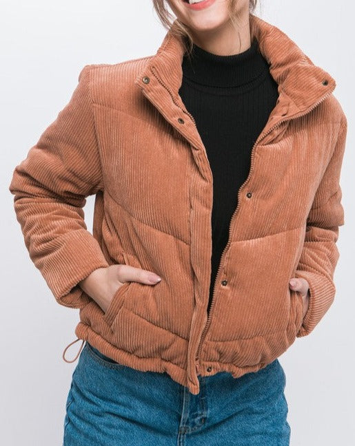 Its About Time Corduroy Puffer Jacket with Toggle Detail