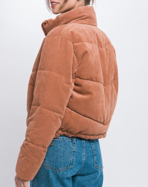 Its About Time Corduroy Puffer Jacket with Toggle Detail