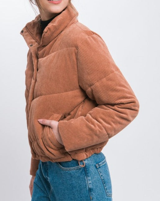 Its About Time Corduroy Puffer Jacket with Toggle Detail