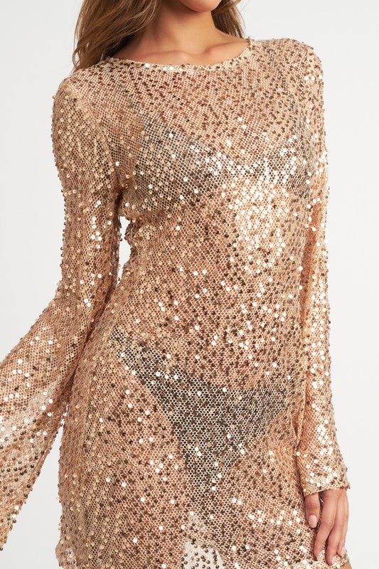 Hey Girl Sequined Bell Sleeve Mini Dress