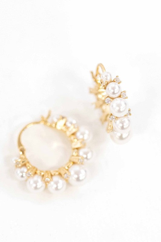 Pearl Crown Hoop Earrings