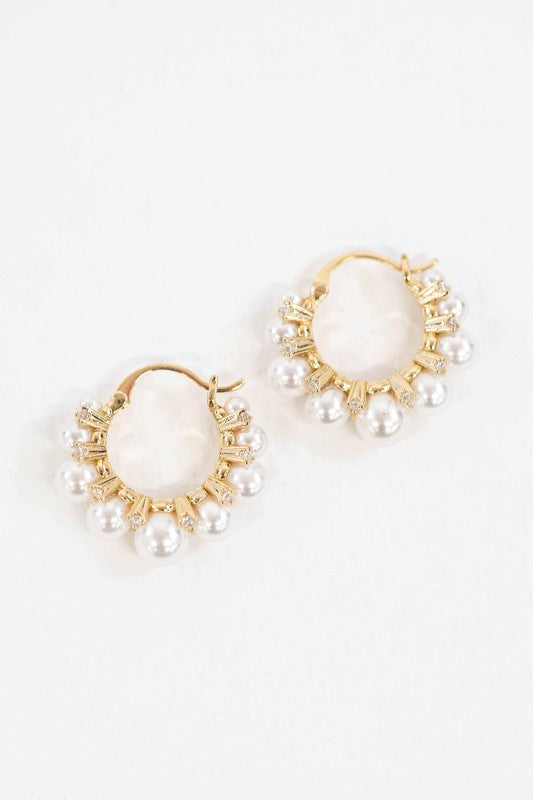 Pearl Crown Hoop Earrings