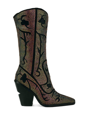 Glimmer Rhinestones Embellished Shimmer Calf Boots