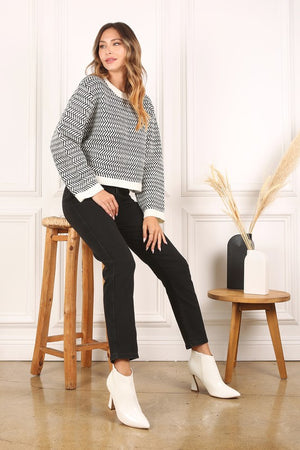 Over Easy Herringbone Crew Neck Sweater