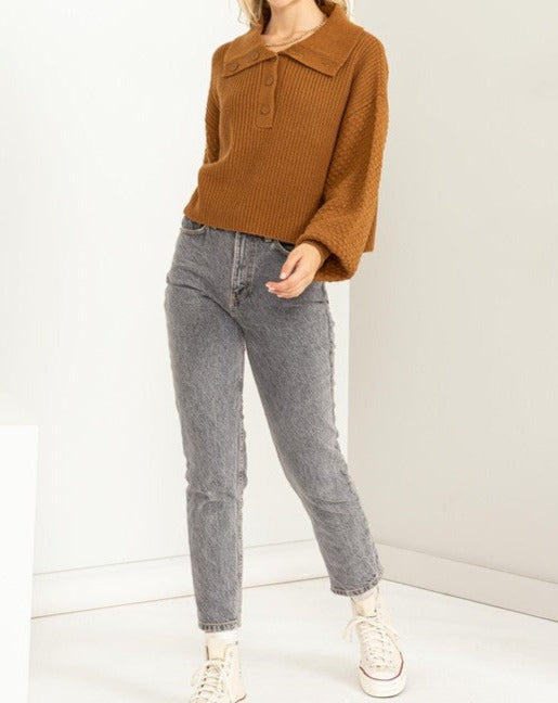 Instant Winner Wide Collar Button Front Sweater