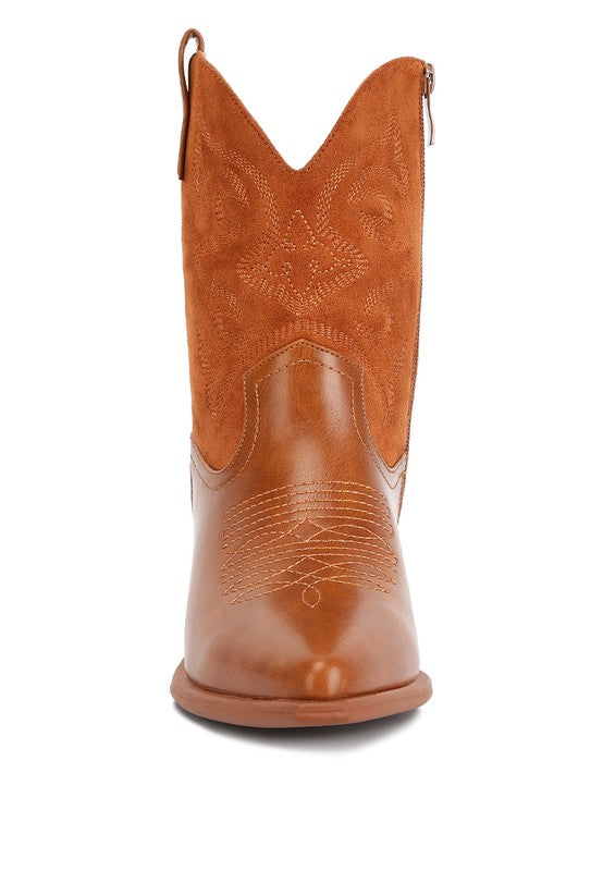 Hasting Patchwork Detail Low Heel Cowboy Boots