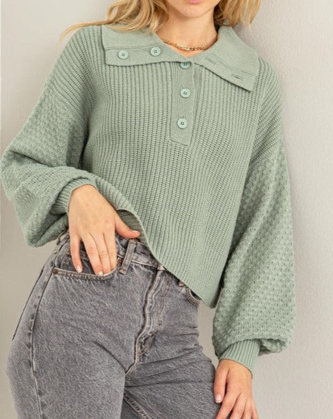 Instant Winner Wide Collar Button Front Sweater