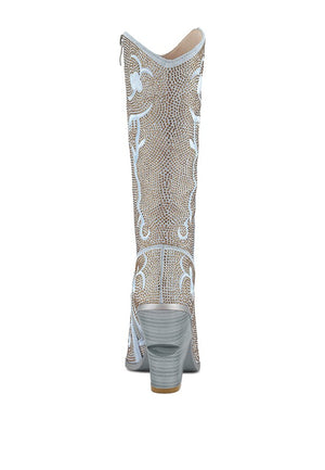 Glimmer Rhinestones Embellished Shimmer Calf Boots