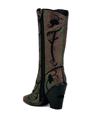 Glimmer Rhinestones Embellished Shimmer Calf Boots