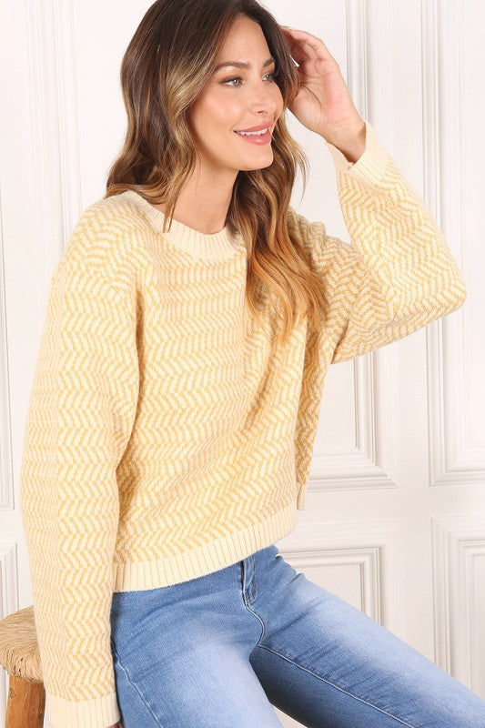 Over Easy Herringbone Crew Neck Sweater