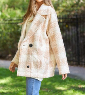 Fuzzy Boucle Textured Double Breasted Coat Jacket