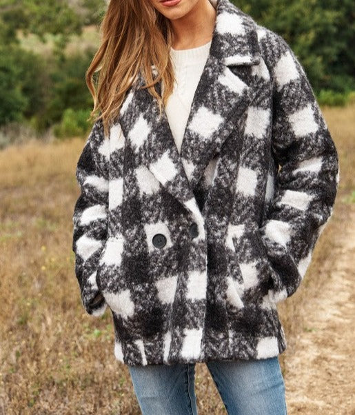 Fuzzy Boucle Textured Double Breasted Coat Jacket